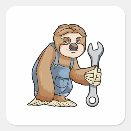 Sloth als Handwerker mit Wrench Quadratischer Aufkleber (Vorderseite)