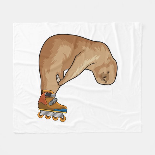 Sloth als Inline-Skater mit Inline-Skaten Fleecedecke (Vorderseite (Horizontal))