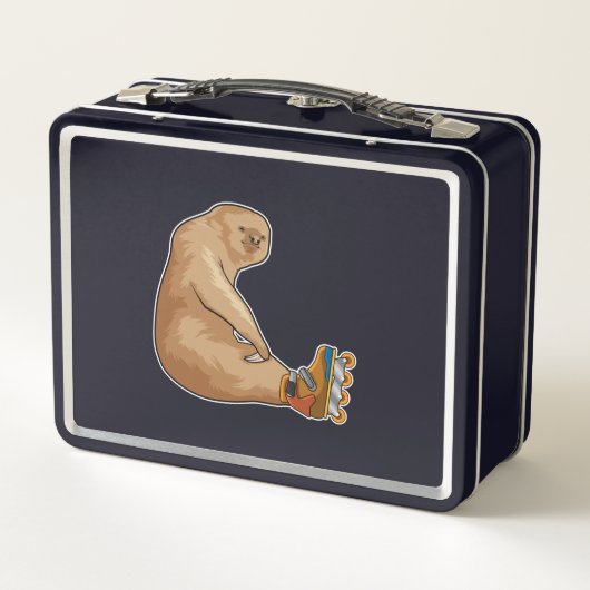 Sloth als Inline-Skater mit Inline-Skaten Metall Brotdose (Rückseite)