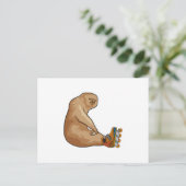 Sloth als Inline-Skater mit Inline-Skaten Postkarte (Stehend Vorderseite)