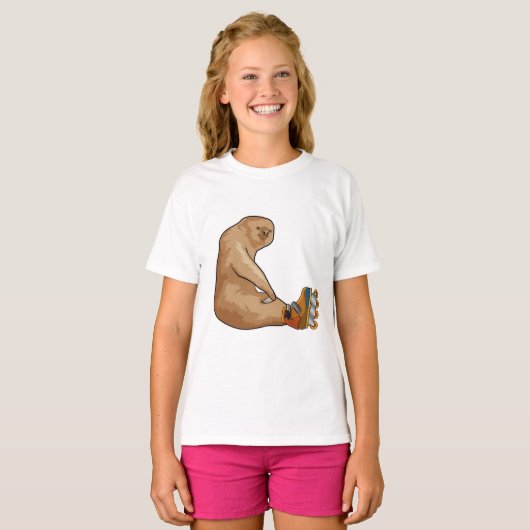 Sloth als Inline-Skater mit Inline-Skaten T-Shirt (Vorne ganz)
