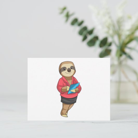 Sloth als Secretary mit Notepad Postkarte (Stehend Vorderseite)