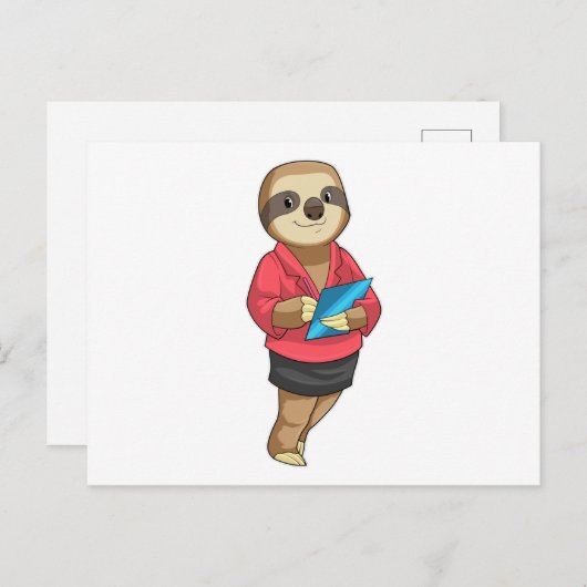 Sloth als Secretary mit Notepad Postkarte (Vorne/Hinten)