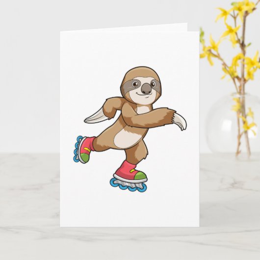 Sloth als Skater mit Inline-Skaten Karte (Gelbe Blume)