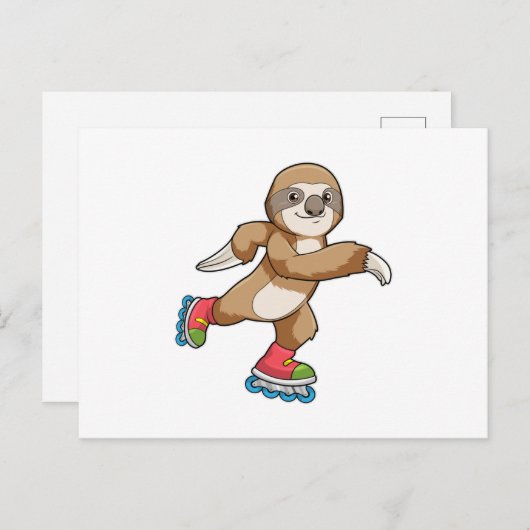 Sloth als Skater mit Inline-Skaten Postkarte (Vorne/Hinten)