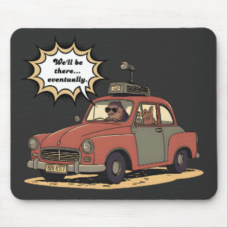 Sloth and Bunny Cartoon Road Trip Adventure Mousepad