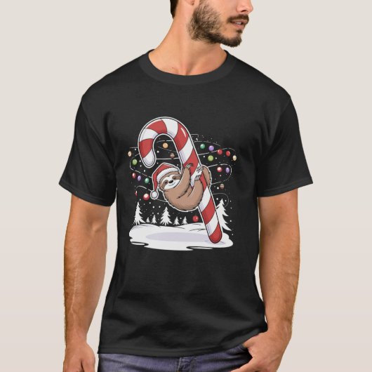 Sloth and Giant Candy Cane Christmas Pajama for Sl T-Shirt (Vorderseite)