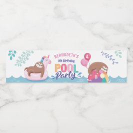 Sloth and Unicorn Summer Birthday Pool Party Wasserflaschenetikett