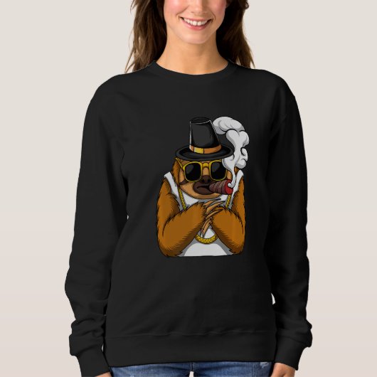 Sloth animal smokes cigarettes style a hip hop tha sweatshirt (Vorderseite)