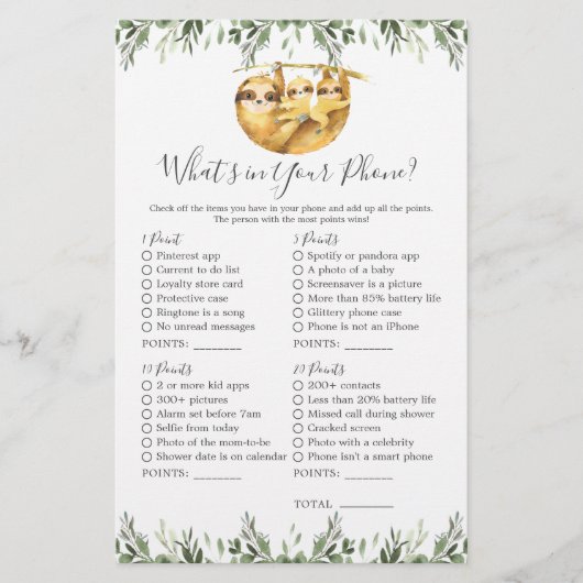 Sloth Animals Baby Shower Was ist in Ihrem Telefon (Vorderseite)