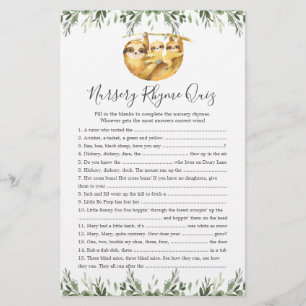 Sloth Animals Baby ShowKinderzimmer Rhyme Quiz Gam