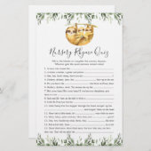 Sloth Animals Baby ShowKinderzimmer Rhyme Quiz Gam (Vorne/Hinten)