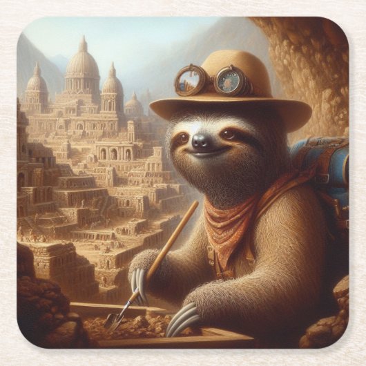 Sloth Archeologist Rechteckiger Pappuntersetzer (Vorderseite)