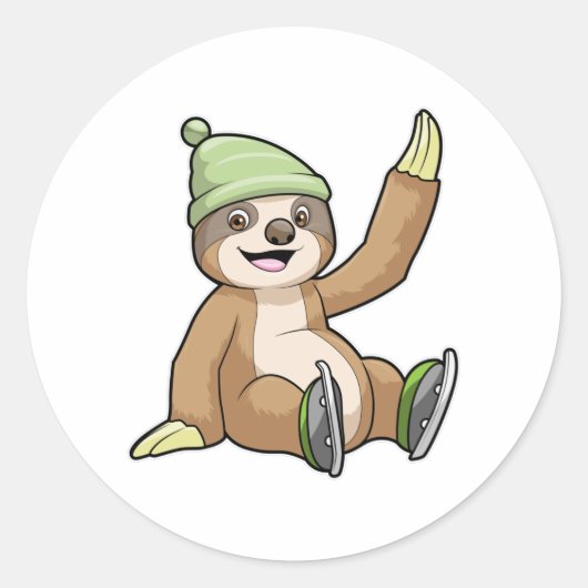 Sloth at Ice Skaten mit Ice-Skaten Runder Aufkleber (Vorderseite)