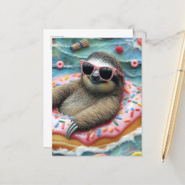 Sloth auf einem Donut Float Postkarte