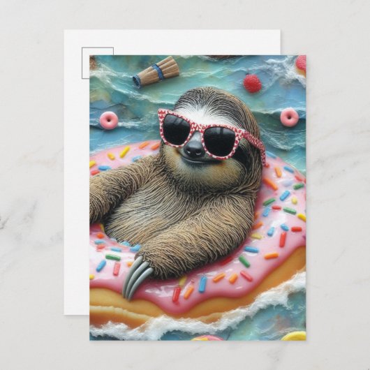 Sloth auf einem Donut Float Postkarte (Vorne/Hinten)