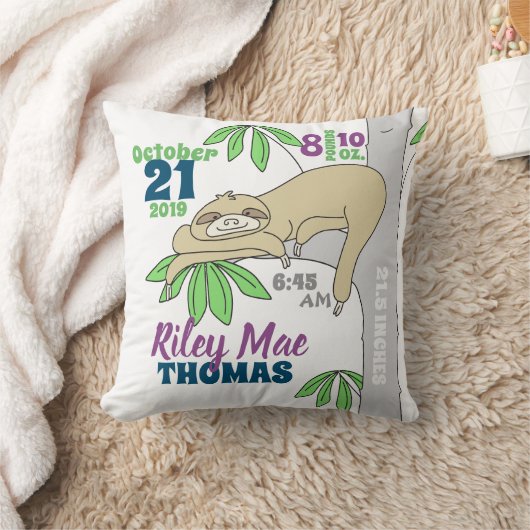 Sloth Baby Birth Stats Kissen (Decke)