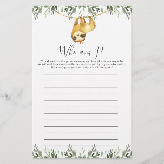 Sloth Baby Dusche, die ich spiele (Vorderseite)