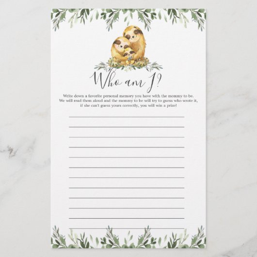 Sloth Baby Dusche, die ich spiele (Vorderseite)