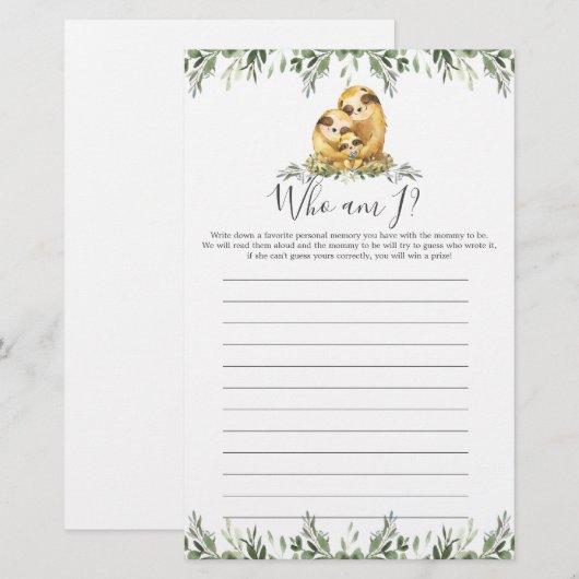 Sloth Baby Dusche, die ich spiele (Vorne/Hinten)