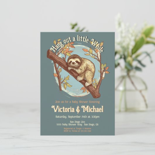 Sloth Baby Dusche Einladung (Stehend Vorderseite)