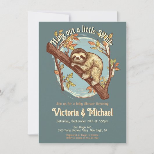 Sloth Baby Dusche Einladung (Vorderseite)