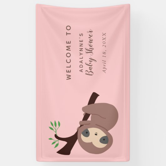 Sloth Baby Dusche Pink Willkommen Niedliches Jungl Banner (Vertikal)