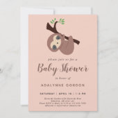 Sloth Baby Dusche Rosa Braun Moderne Minimal Niedl Einladung (Vorderseite)