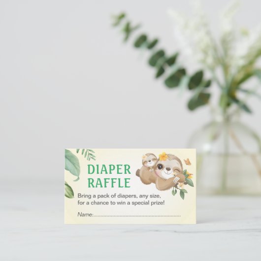 Sloth Baby Dusche Sprinkle Diaper Raffle Ticket Begleitkarte (Stehend Vorderseite)