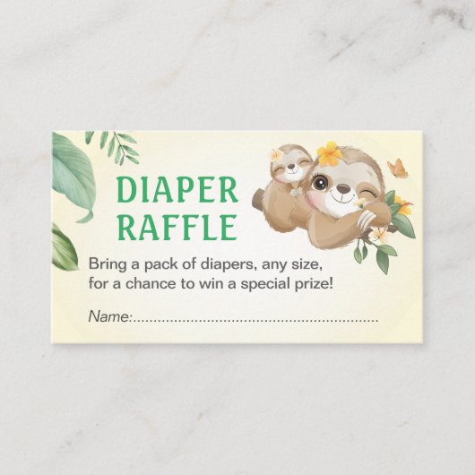 Sloth Baby Dusche Sprinkle Diaper Raffle Ticket Begleitkarte (Vorderseite)