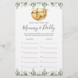 Sloth Baby Dusche wie alt waren sie Spielkarte