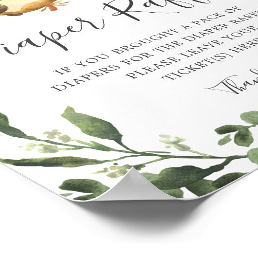 Sloth Baby Dusche Windeln Raffle-Zeichen Poster (Ecke)