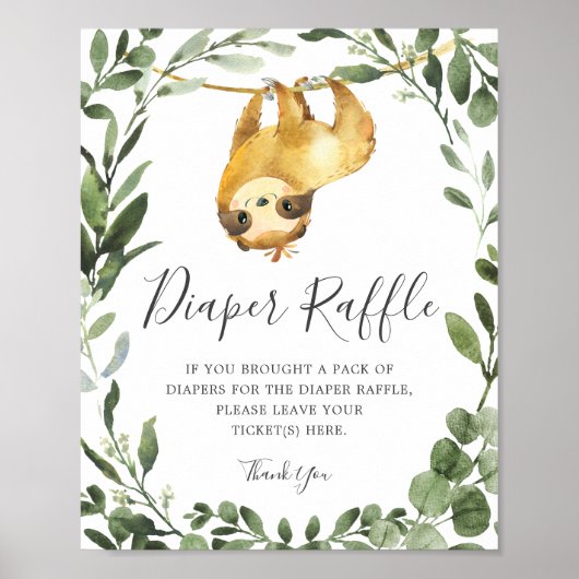 Sloth Baby Dusche Windeln Raffle-Zeichen Poster (Vorne)