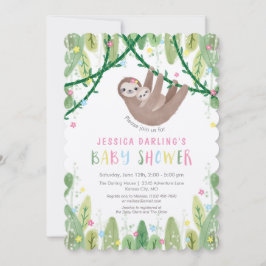 Sloth Baby Girl Duwer Jungle Thema Einladung
