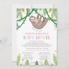 Sloth Baby Girl Virtual Duwer Jungle Thema Einladung