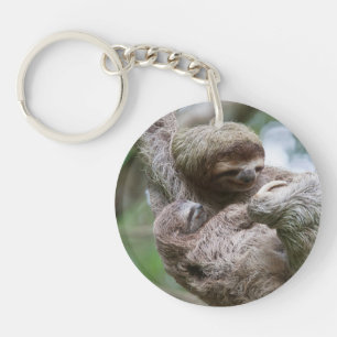 Sloth Baby mit Mutter, die von einem Baum hängt Schlüsselanhänger