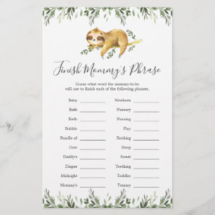 Sloth Baby Shower beendet Mommy's Phrase Game