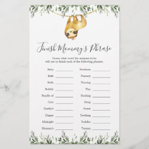 Sloth Baby Shower beendet Mommy's Phrase Game