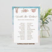 Sloth Baby Shower - bestellbarer Name, 12x18 Einladung (Stehend Vorderseite)