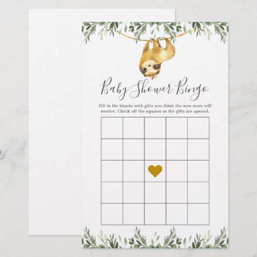 Sloth Baby Shower Bingo Game (Vorne/Hinten)