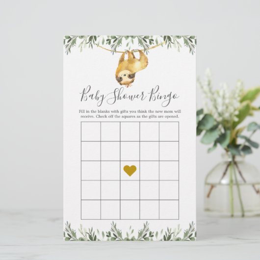 Sloth Baby Shower Bingo Game (Stehend Vorderseite)