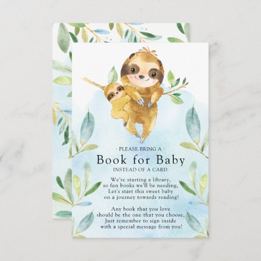 Sloth Baby Shower Book for Baby Card Begleitkarte (Vorne/Hinten)