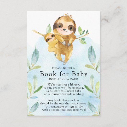 Sloth Baby Shower Book for Baby Card Begleitkarte (Vorderseite)