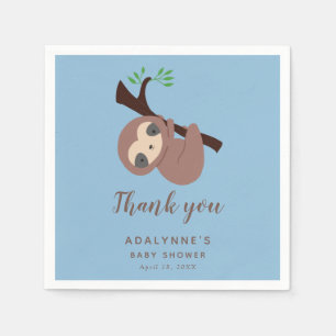 Sloth Baby Shower Danke, Script Niedlich Boy Blue Serviette