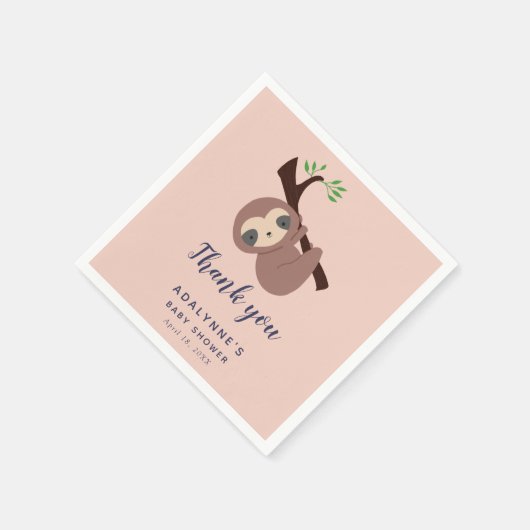 Sloth Baby Shower Danke, Script Niedlich Simple Serviette (Ecke)