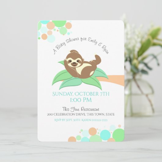 Sloth Baby Shower Einladung (Stehend Vorderseite)