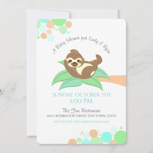 Sloth Baby Shower Einladung (Vorderseite)