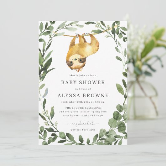 Sloth Baby Shower Einladung (Stehend Vorderseite)