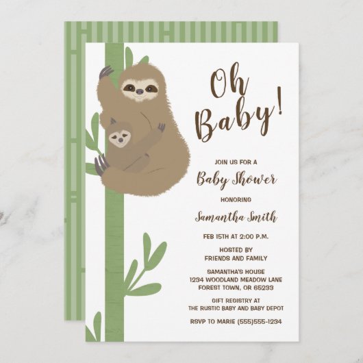 Sloth Baby Shower Einladung (Vorne/Hinten)