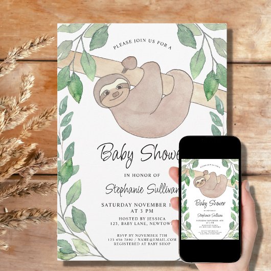 Sloth Baby Shower Einladung